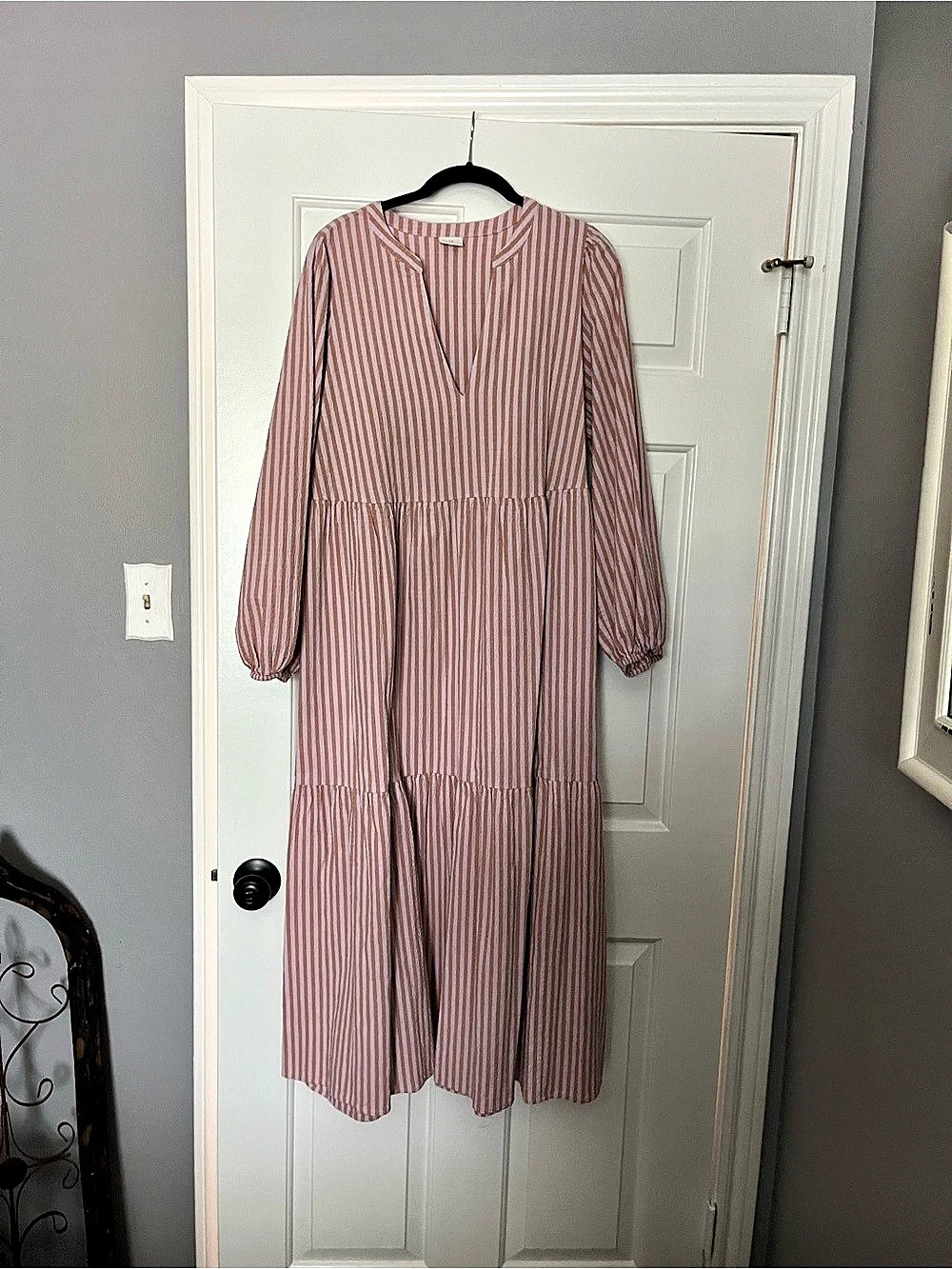 Pink & White Striped Midi Dress